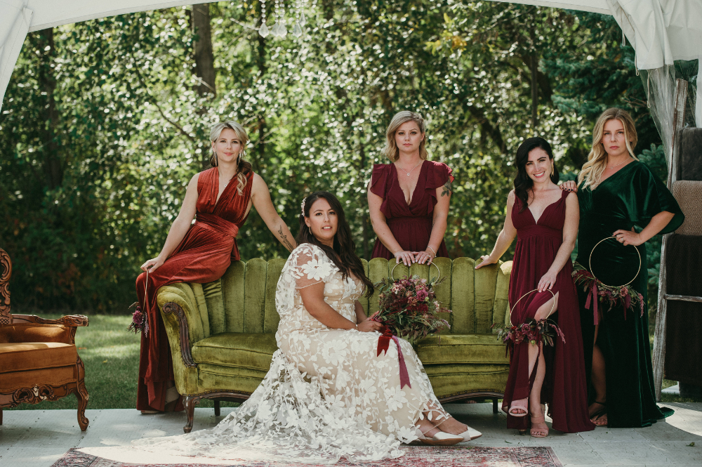 Bride with Bridesmaids on Lounge Furniture