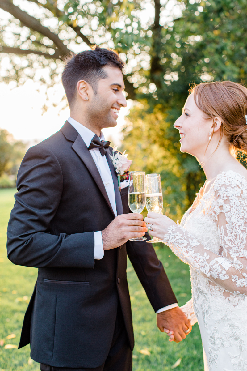 Ottawa wedding couple have a champagne toast